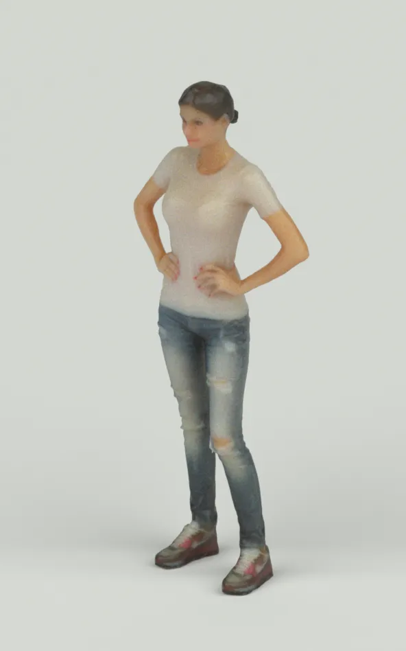 Two female figurines, that were full-color 3D printed, lit by an outdoor environment and strong sunlight from the back.